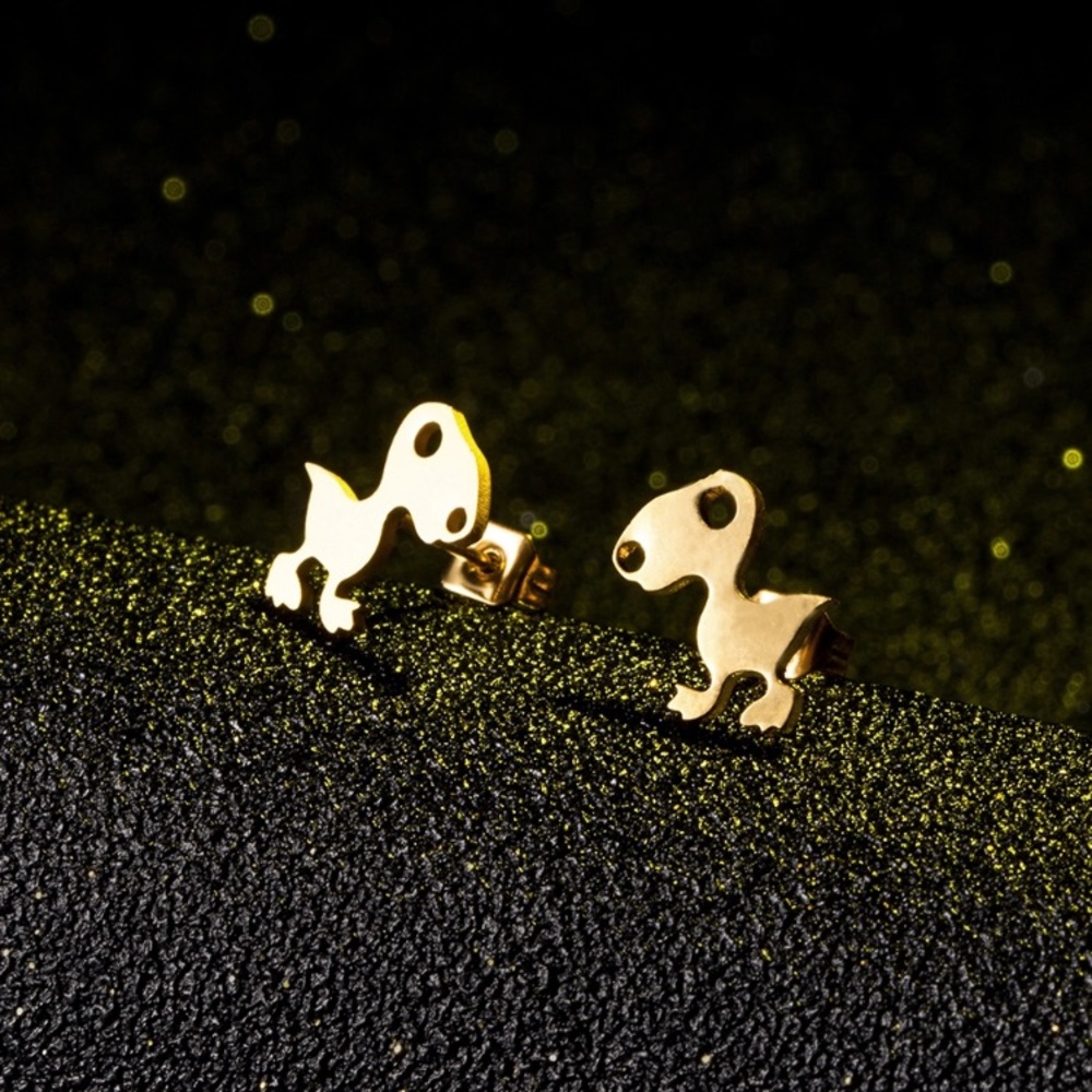 STAINLESS STEEL GOLD Baby Dinosaur Stud Earrings with Gift Bag - Picture 2 of 5